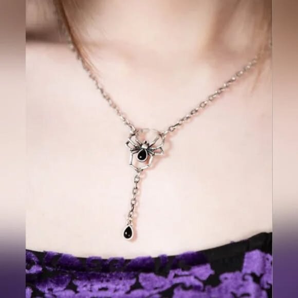 Widows Tears necklace from Killstar gothic spider pendant and black teardrop - Picture 1 of 5